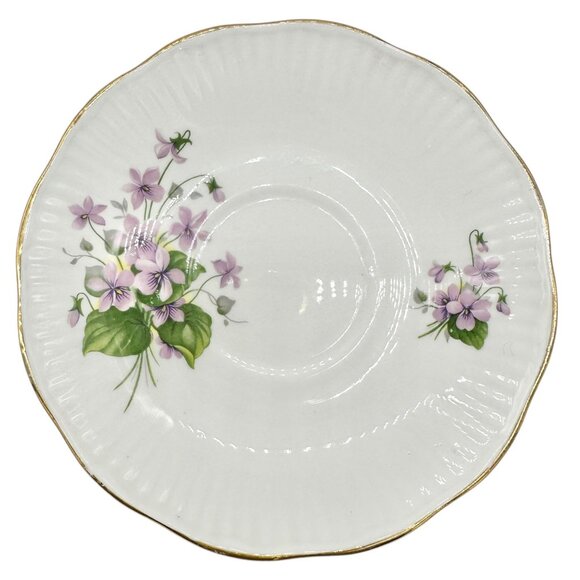 Royal Dover China Bone China Teacup w Saucer White Purple Violets Gold England - Picture 5 of 10